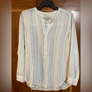 LOFT White Blouse with Black Stripes